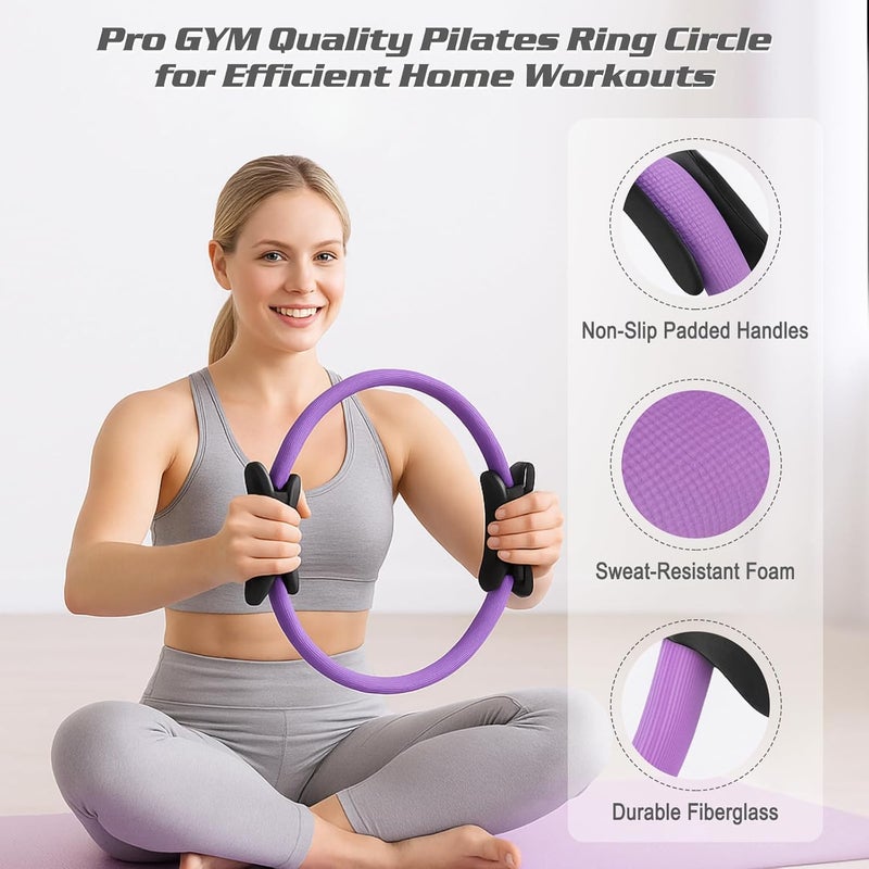 Muuruu Pilates Essentials Kit for Home Women, Ring and Ball Set, Pilates Equipment for Workouts, 3 Resistance Bands, Grip Socks, 14 Inch Magic Circle, Mini Exercise Ball, Great Exercise Equipment - Image 3